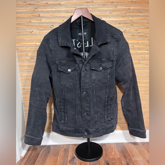 Hollister Other - Hollister Black Denim Jacket with Embroidered Gray-White Roses
